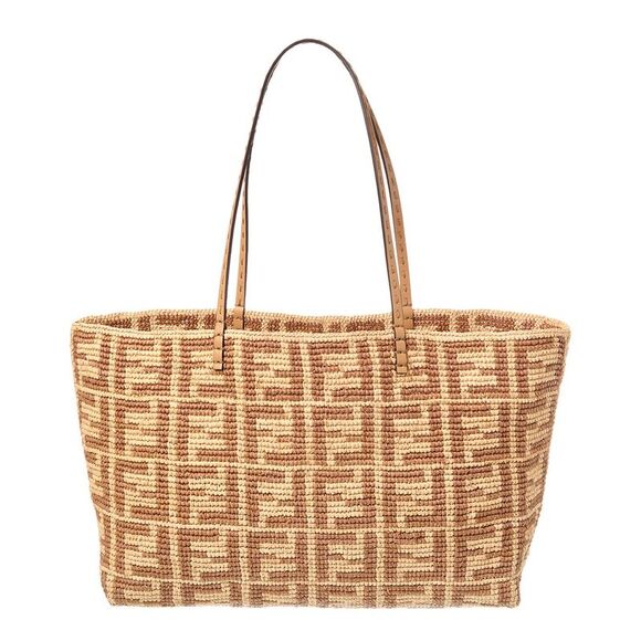 Fendi Roll Large Ff Raffia Tote, Beige - Picture 1 of 4